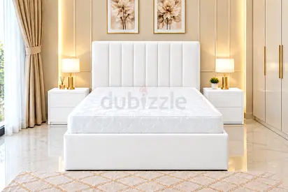 New upholstered double bed frame with headboard and mattress twin bed