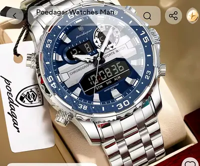 Poedagar men's stainless steel chronograph sports watch - new with tag