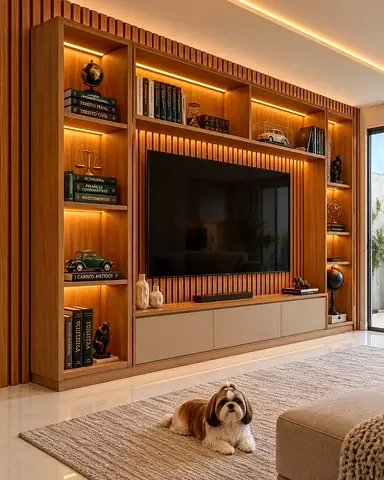 Modern Wooden TV Entertainment Unit with Shelving