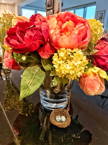 NDI Natural Designs Luxury Silk Peonies & Hydrangeas Floral Arrangement in Heavy Glass Vase