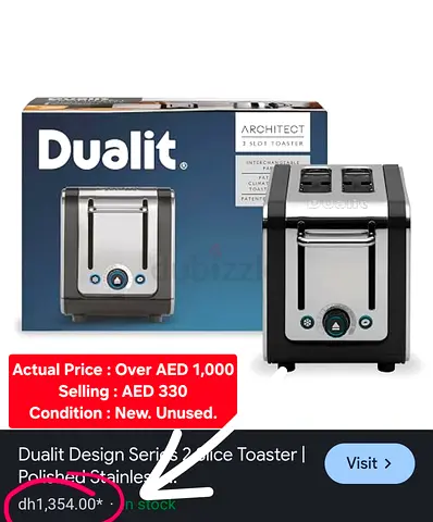 Dualit Architect 2-Slot Toaster.Polished Stainless. New. Unused. AED 230 Only"