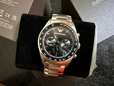 Emporio Armani Stainless Steel Chronograph Men's Watch - Black Dial
