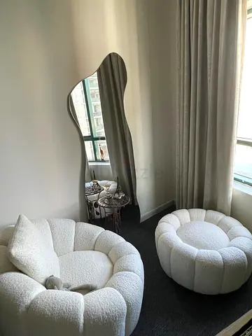 White color, sheep fabric sofa with table
