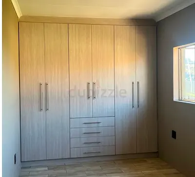 Built-in 6-door Wardrobe with Drawers - Light Wood Finish