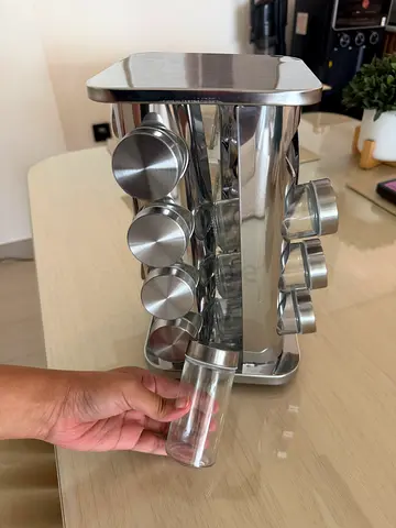 Stainless Steel Rotating Spice Rack with Glass Jars - 16pcs