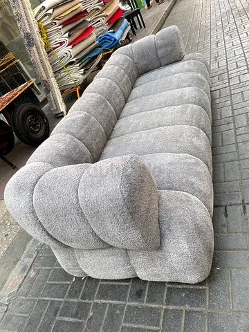 Gray Plush 3-Seater Sofa - Modern Curved Design