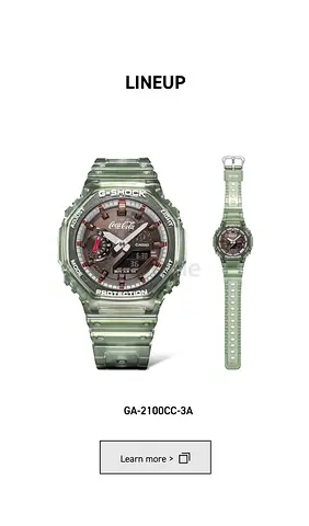 Casio G-Shock GA-2100CC-3A Coca-Cola Collaboration Green Resin Watch