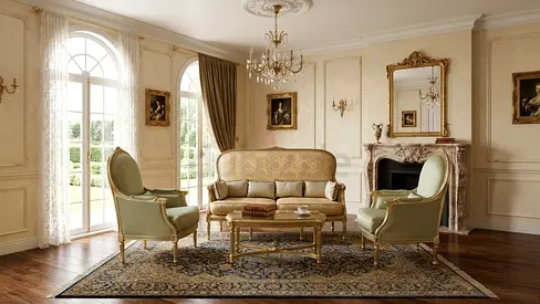 Luxury Cream and Gold Sofa Set
Beautiful cream and gold classic sofa set with matching single chai
