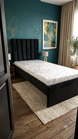 Single black upholstered bed frame with mattress - Brand new