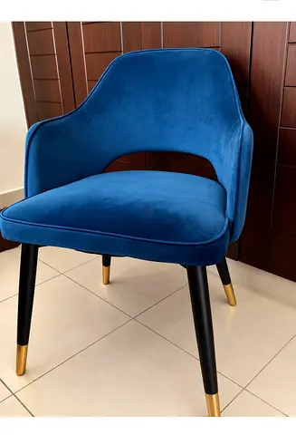 Blue Velvet Accent Chair with Gold-Tipped Legs