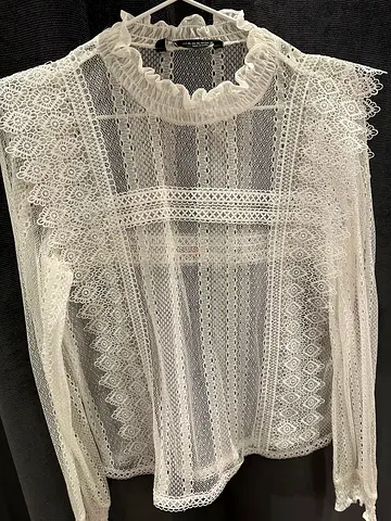 ZARA White Lace Long Sleeve Sheer Blouse — XS