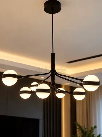 Modern 8-Light LED Chandelier – Black Contemporary Ceiling Pendant Light (2 Pieces)