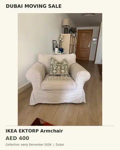 IKEA EKTORP Armchair - Beige Slipcovered, Good Condition