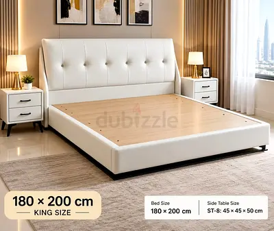 White King Size Upholstered Bed Frame with Tufted Headboard (180x200 cm)