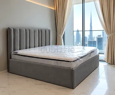 Grey Upholstered Bed Frame with Headboard - King size 180/209 cm Including Mattress