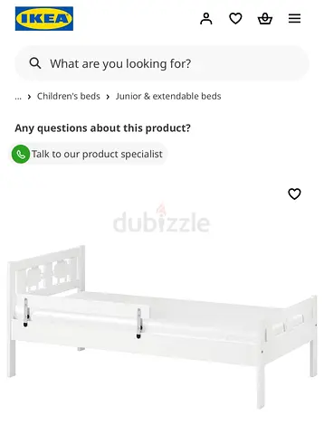 White IKEA kids single bed with safety rail and mattress