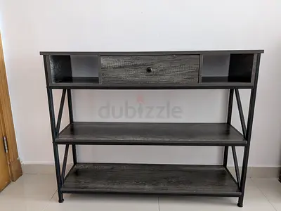 Industrial Console Table with Drawer and Two Shelves - Dark Wood/Metal