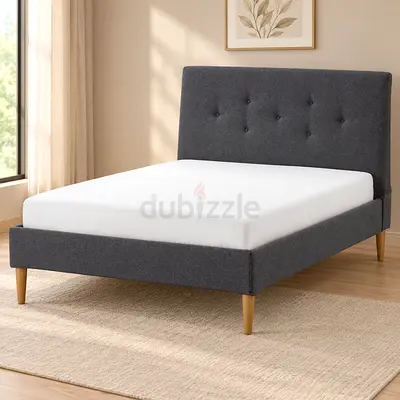 Grey Fabric Double Bed Frame with Tufted Headboard