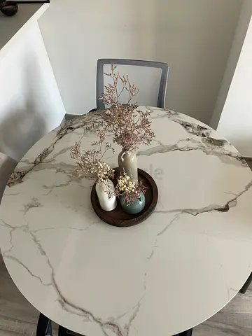 Round Marble-Effect Dining Table — Seats 2-4, Good Condition