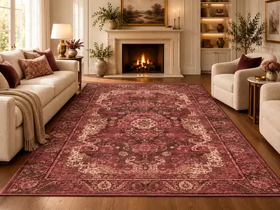 Vintage-style burgundy Persian area rug — 100% Viscose (200x300cm) - good condition