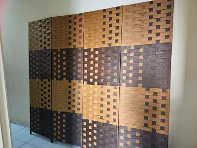 Used room divider screen / folding partition - woven pattern, 4 panels