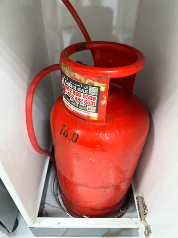 Used Red LPG Gas Cylinder with Hose — Good Working Condition