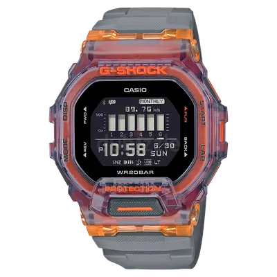 Casio G-Shock Digital Sport Watch - Grey/Orange Transparent Case - Bluetooth GBD-200SMA15ADR