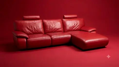 Red Leather Corner Sofa with Chaise - 3-Seater