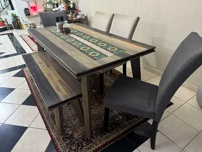 Wooden dining table set with bench and 4 chairs - sturdy solid look