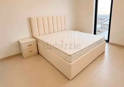 Cream Upholstered Queen Bed with Mattress and brand new