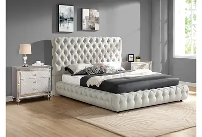 Chesterfield style tall queen thick bed