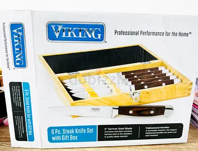 Viking Steak Knife Set, 6-Piece German Stainless Steel Knives with Pakkawood Handles and Wooden Box
