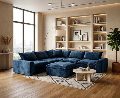 Beautiful Blue Wingback Sofas, Stylish Design for Your Living Room.