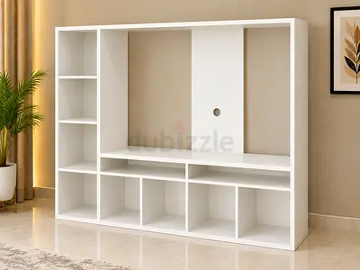White Modern Entertainment Center TV Unit with Open Shelves