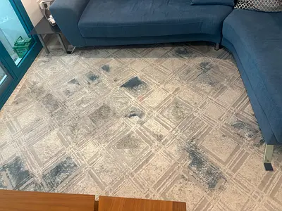 Modern grey-blue patterned living room rug — good condition