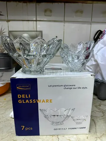 Set of 7 Deli Glassware Decorative Bowls (195mm / 118mm)