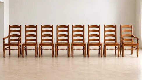 pottery barn Set of 8 Solid Wood Ladder-Back Dining Chairs (2 with armrests)