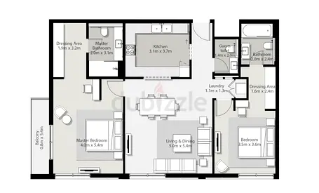 2 Bedroom Available with Balcony and Parking