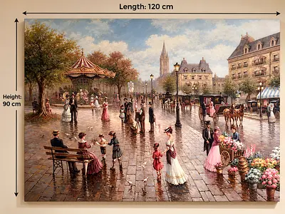 Large Vintage European Street Scene Canvas Wall Art – 120 × 90 cm