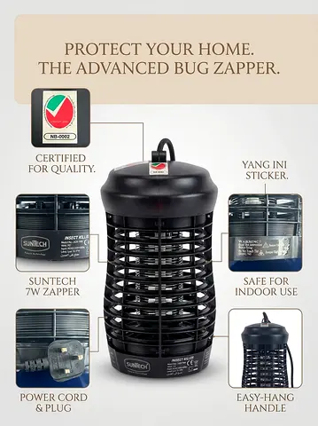 Suntech 7W Indoor Bug Zapper — Electric Insect Killer, Easy-Hang