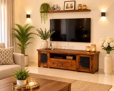 Solid Wood TV Console / Entertainment Unit with Storage - Rustic Finish