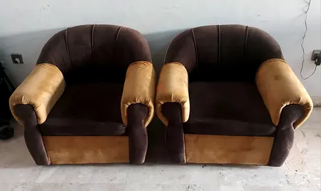 Pair of brown velvet armchairs — comfortable two-seater set