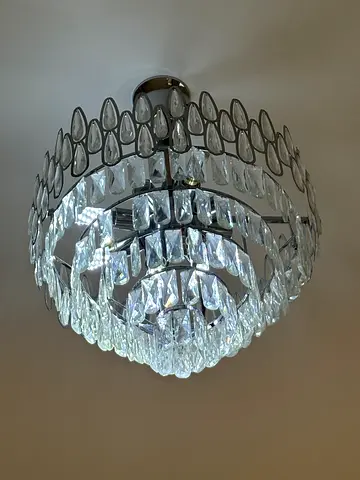 Crystal ceiling light chandelier — modern flush mount, like new 2 pieces