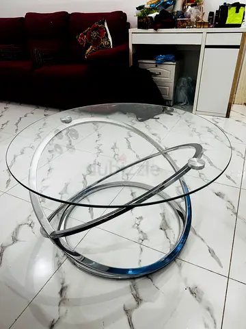 Modern Round Glass Coffee Table with Chrome Swirl Base