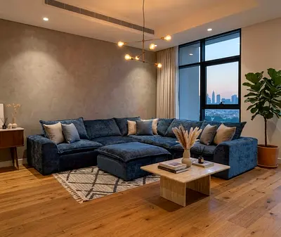 Premium Fabric Sofa Set in Blue Colour, Complete 6-Piece Set.