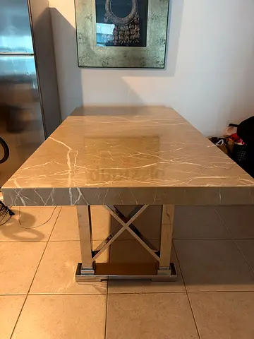 Marble-top Dining Table with Stainless Steel Base