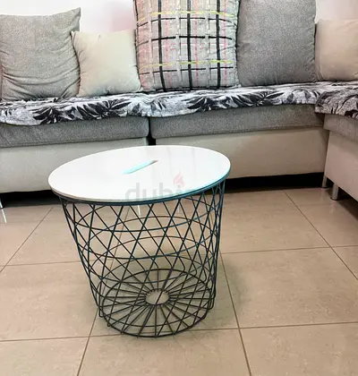 Round Wire Basket Coffee Side Table with Removable White Top