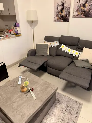 Comfortable 3-seater grey fabric sofa - good condition Pan Emirates