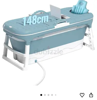 Foldable 148cm Portable Bathtub with Backrest and Cover - Light Blue