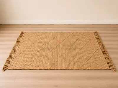 Natural Jute Diamond Carpet with Tassels, Boho Style